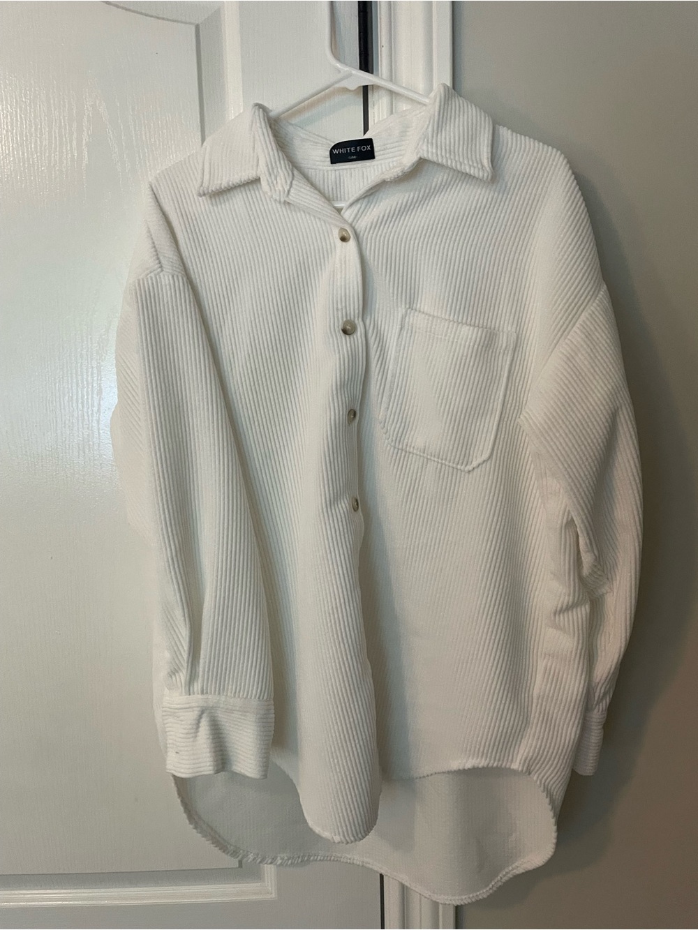 White Fox Boutique Cream Button-Down Ribbed Shirt